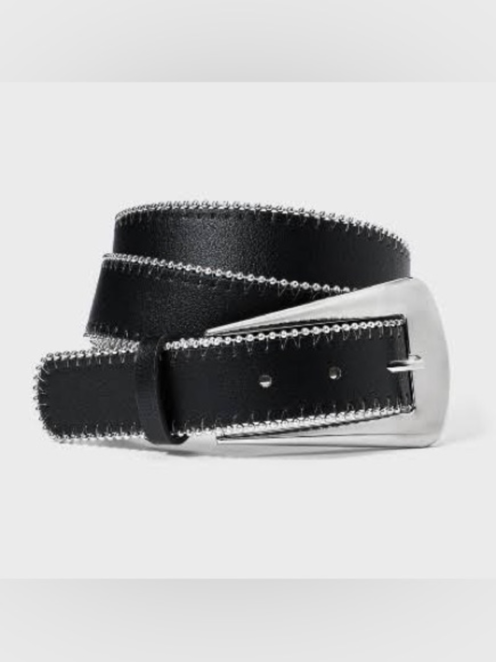 NWT wild fable Black Faux Leather Short Bead Edge Belt with Silver Buckle